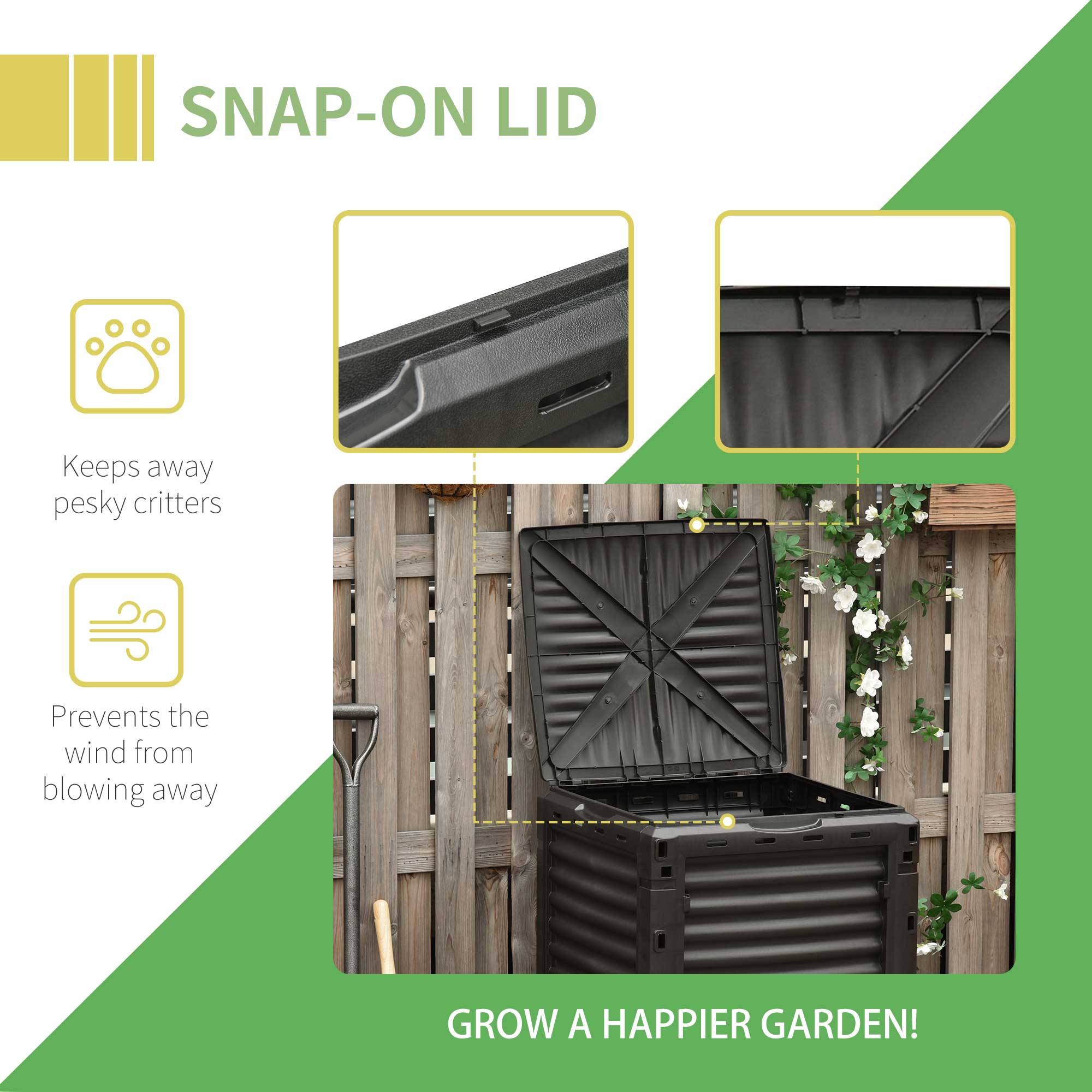 Garden Compost Bin Large Outdoor Compost Container 80 Gallon Fast Creation of Fertile Soil Aerating Compost Box, Easy Assembly, Black