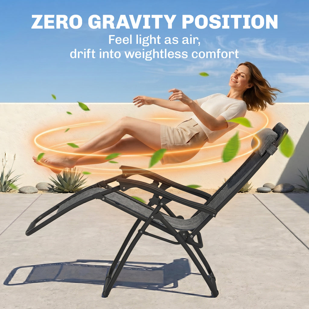 Zero Gravity Chair Set of 2 Patio Chair with Side Table Cupholders and Pillows for Pool, Backyard, Lawn, Dark Grey