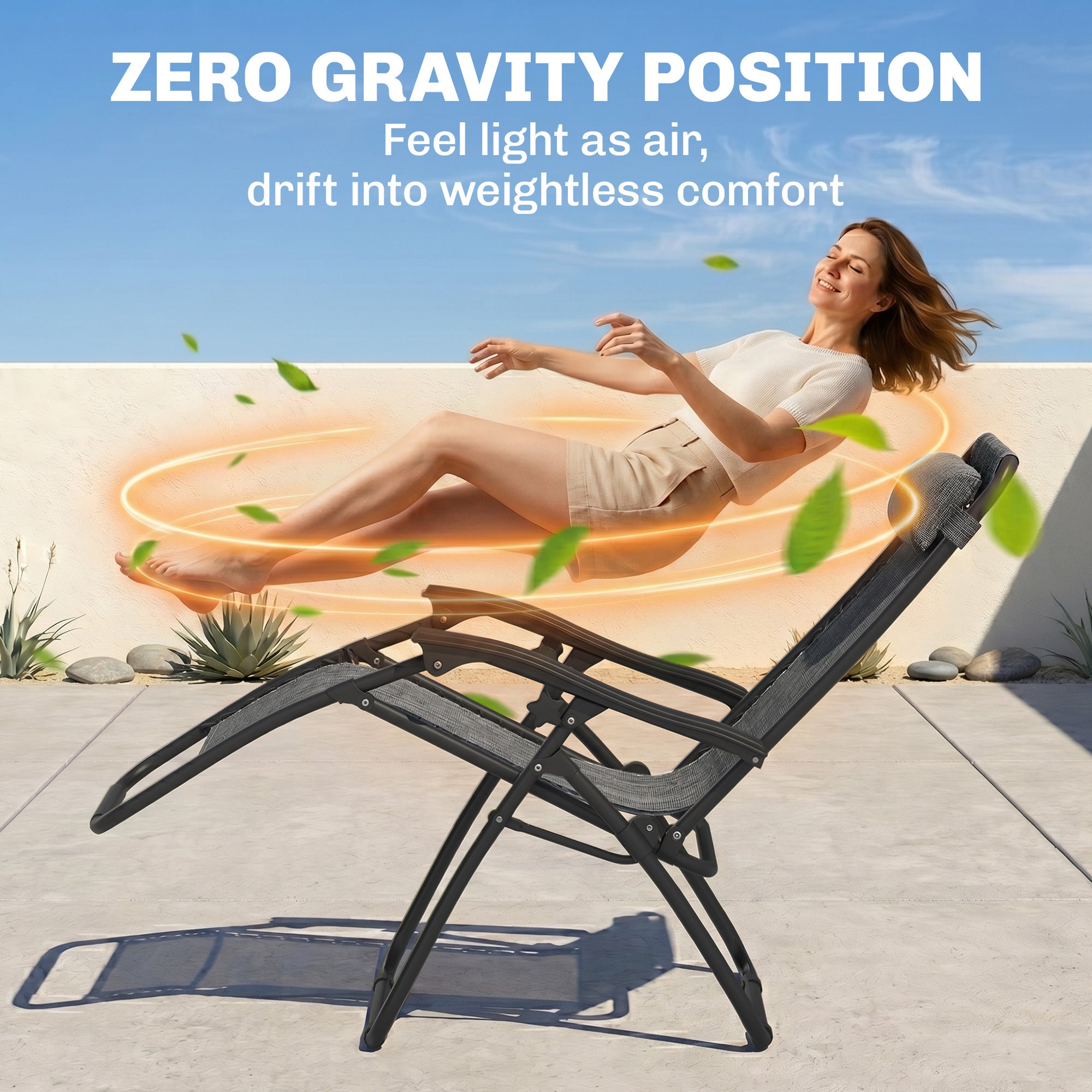 Zero Gravity Chair Set of 2 Patio Chair with Side Table Cupholders and Pillows for Pool, Backyard, Lawn, Dark Grey