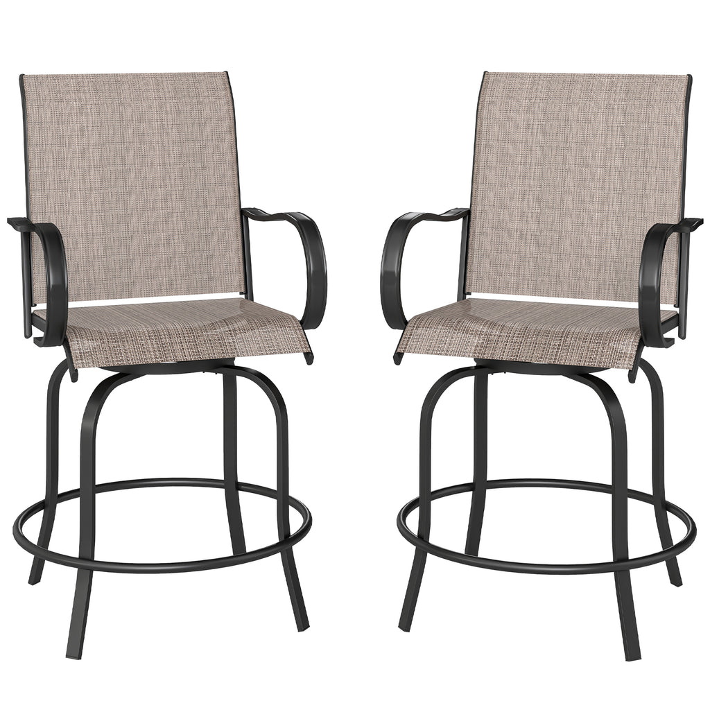 Outdoor Bar Stools Set of 2, 360Â° Swivel Bar Height Chairs, 26.8" x 29.5" x 48.4", Tan