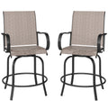 Outdoor Bar Stools Set of 2, 360Â° Swivel Bar Height Chairs, 26.8" x 29.5" x 48.4", Tan