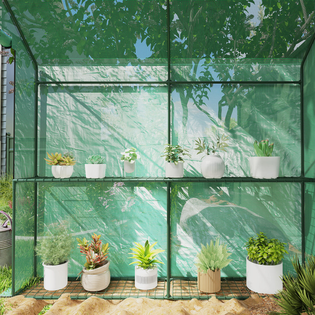 Walk-in Greenhouse Outdoor Portable Plant Flower Growth Warm House with Roll-up Door, 73" x 47" x 75", Green