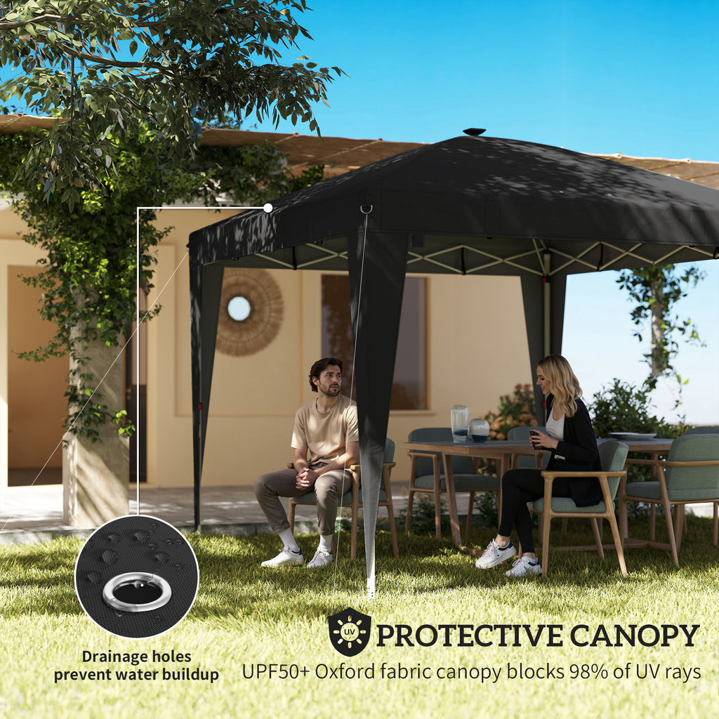 10 x 10 ft Pop Up Canopy Tent with Central Light, UPF 50+ Instant Portable Canopy Shelter with Remote, Black