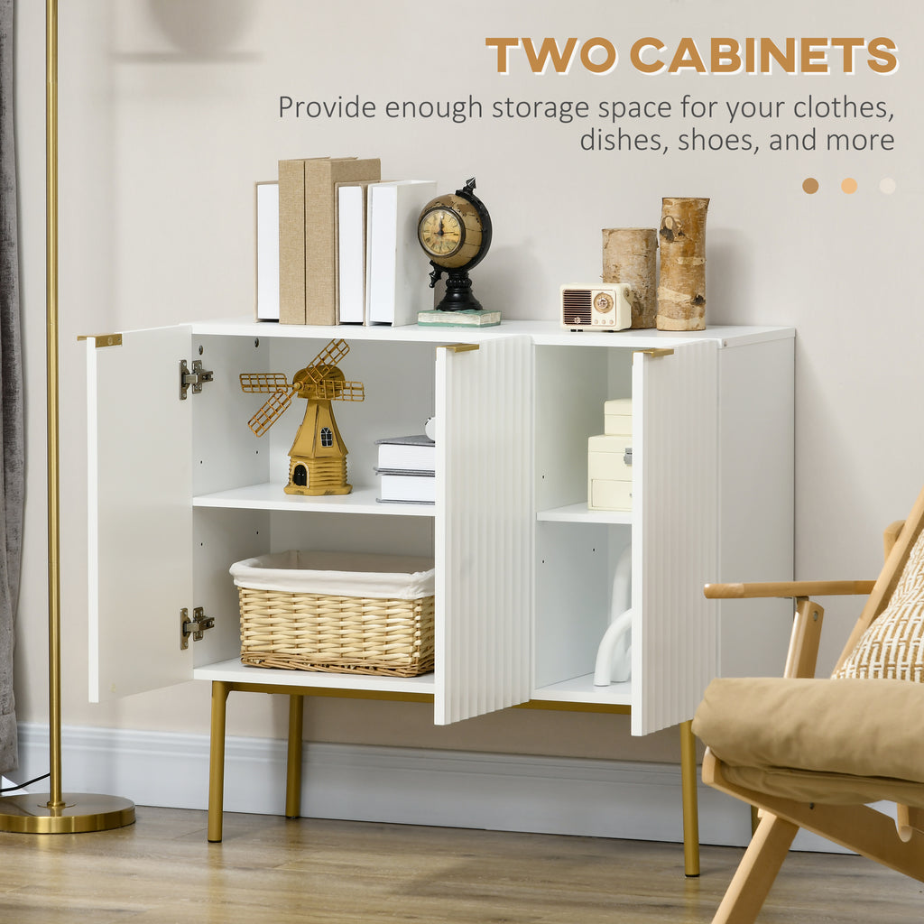 Modern Storage Cabinet Sideboard Buffet Cabinet with Gold Legs for Living Room Dining Room Hallway White