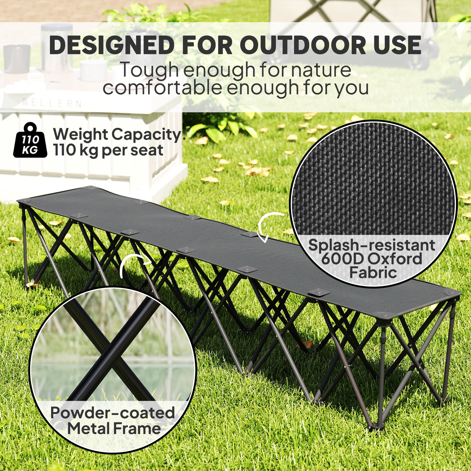Portable 6-Seater Folding Camping Chair, Team Bench Chair with Carry Bag for Soccer Football Team, No Assembly