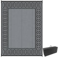 Portable Outdoor Rug with Carrying Bag, 9' x 12' Reversible Mat, Waterproof Plastic Straw RV Rug for Backyard, Deck, Picnic, Beach, Camping, Black and Grey