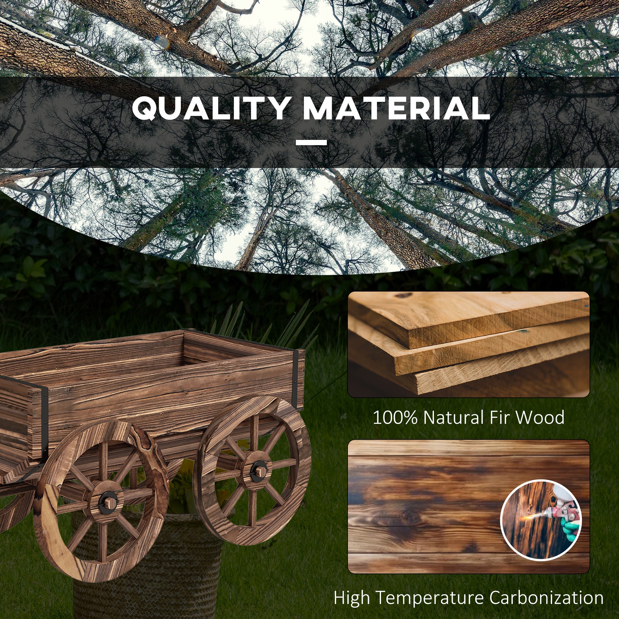 Raised Garden Bed, Wooden Wagon Planter Boxes with Drainage Holes, for Vegetables Flowers Herbs, Carbonized