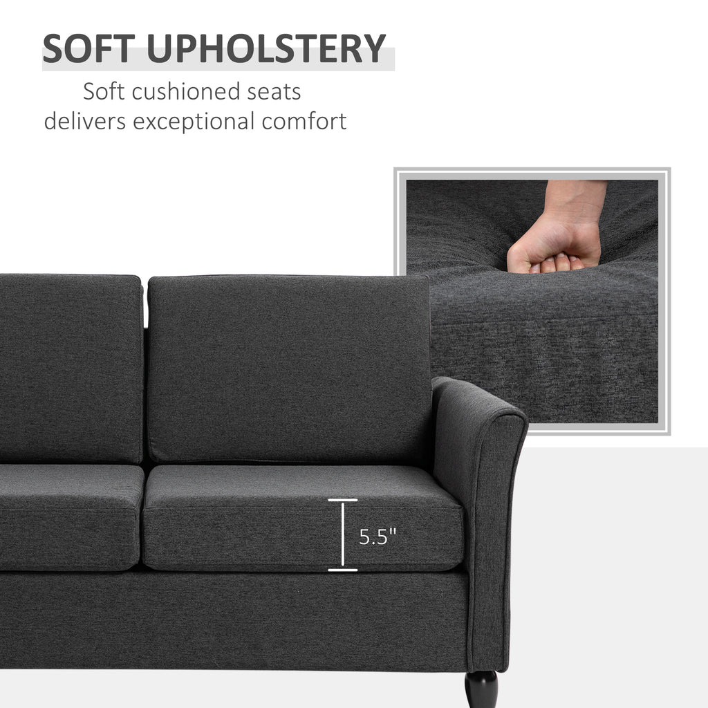 2-Seat Sofa Two-Seater Couch with Armrests and Wood Legs for Living Room, Bedroom, Dark Grey