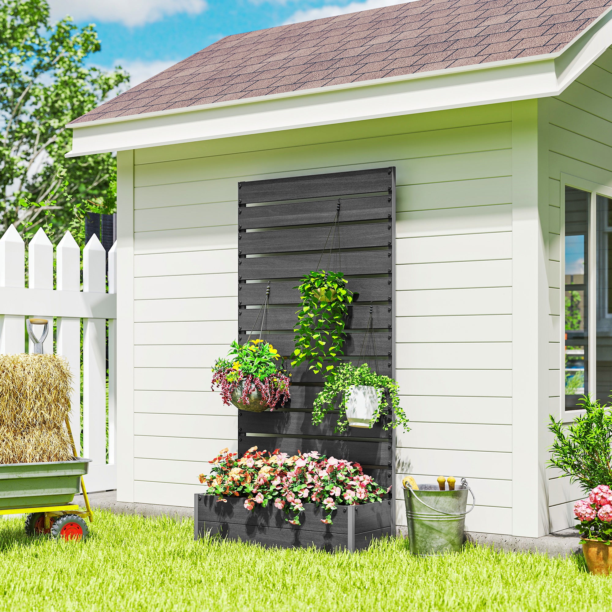 Trellis Planter for Climbing Plants, Raised Garden Bed with Trellis, Planter Box for Outdoor Garden, Black