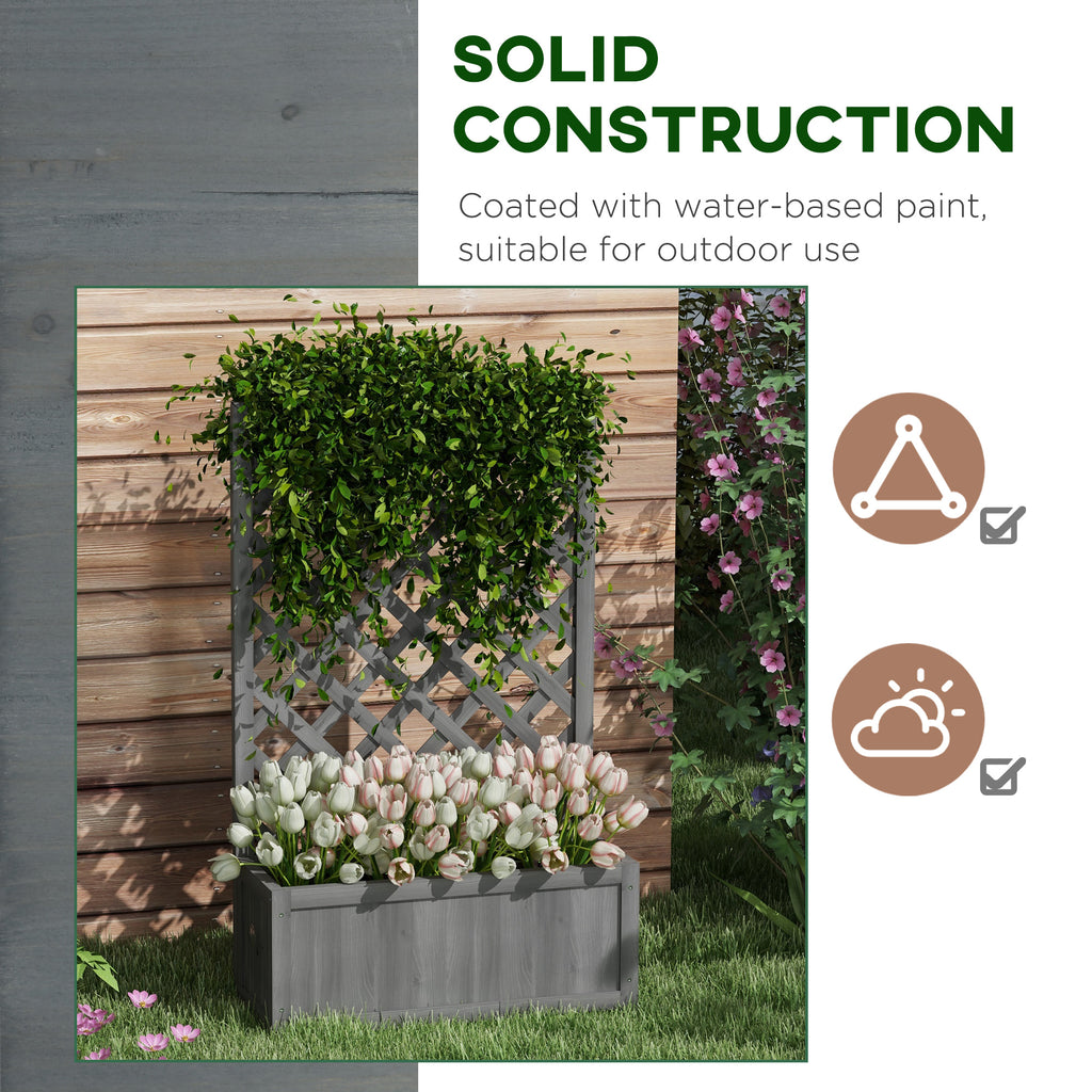 Wood Planter with Trellis for Vine Climbing, Raised Garden Bed to Grow Vegetables for Backyard, 28" x 11" x 46", Grey