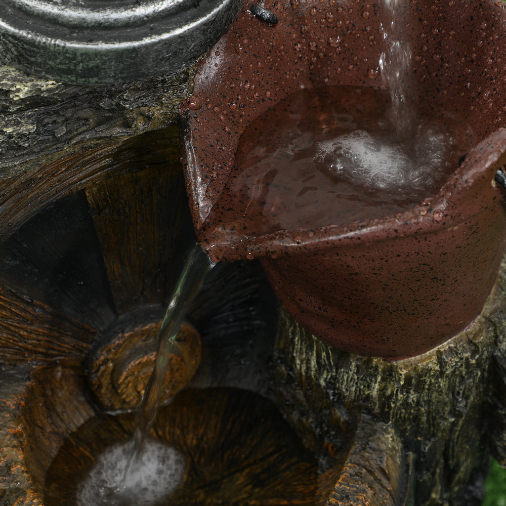 Rustic Waterfall Fountain with Old Fashion Pump Barrel Wheel, 3-Tier Cascading Outdoor Fountain with Adjustable Flow, Decorative Water Feature for Zen Garden, Deck, Porch