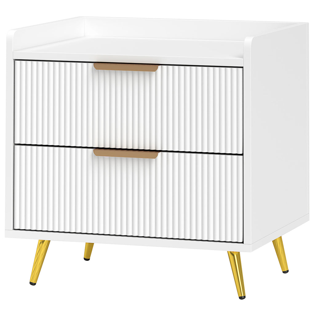 Bedside Table, Nightstand with 2 Drawers, Side End Table with Metal Legs for Bedroom, White