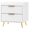 Bedside Table, Nightstand with 2 Drawers, Side End Table with Metal Legs for Bedroom, White