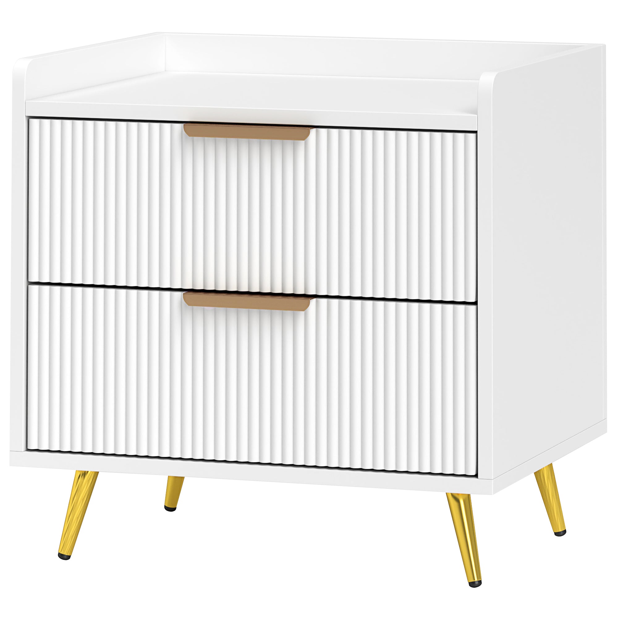 Bedside Table, Nightstand with 2 Drawers, Side End Table with Metal Legs for Bedroom, White
