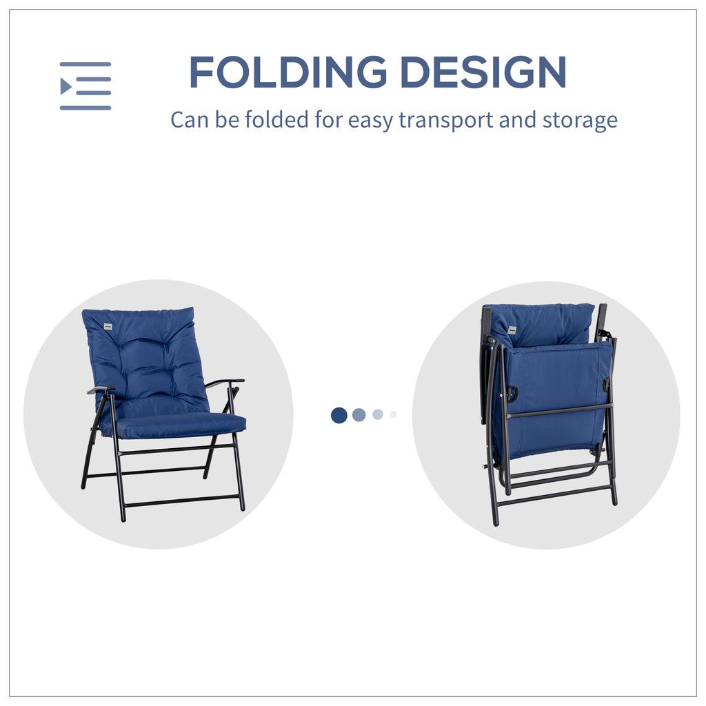 Foldable Lounge Chair, Fabric Upholstered Recliner, Outdoor Lounger with Armrest, Metal Frame for Backyard, Blue