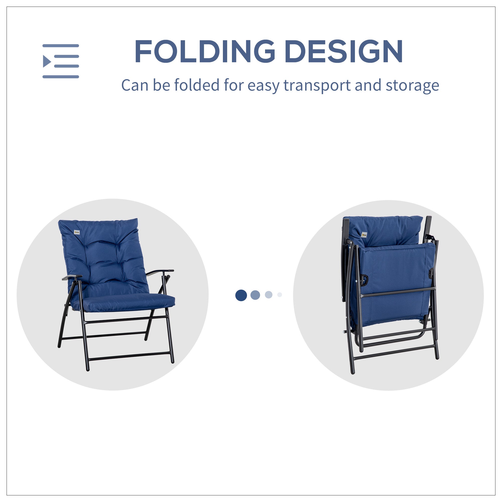Foldable Lounge Chair, Fabric Upholstered Recliner, Outdoor Lounger with Armrest, Metal Frame for Backyard, Blue
