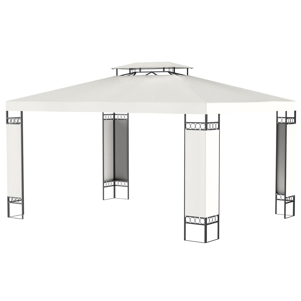 10' x 13' Outdoor Gazebo, Double Roof Patio Gazebo Canopy Shelter with Screen Decorate Corner Frame, White