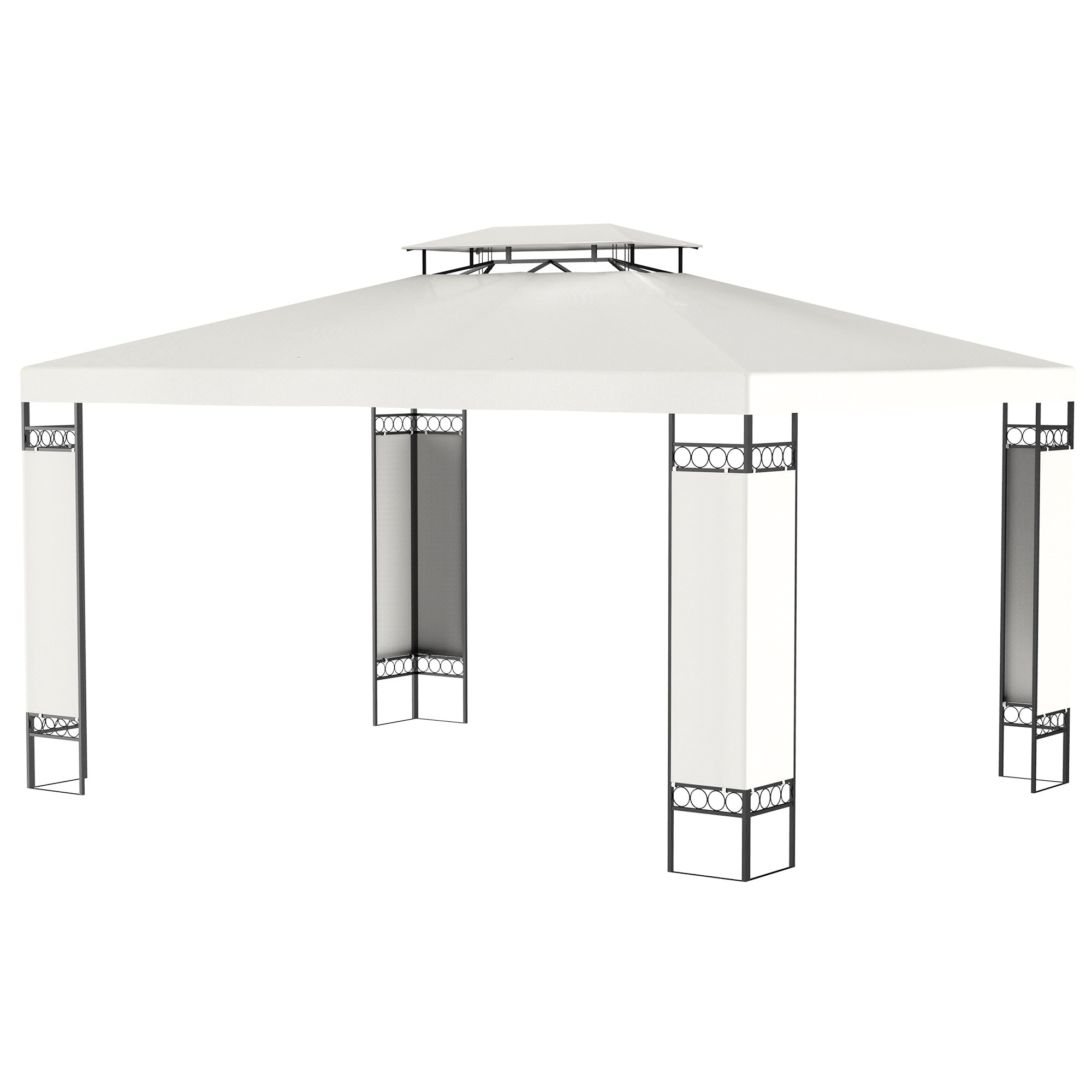 10' x 13' Outdoor Gazebo, Double Roof Patio Gazebo Canopy Shelter with Screen Decorate Corner Frame, White