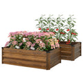 Set of 2 Galvanized Raised Beds for Garden, Outdoor Planter Box for Flowers, Herbs and Vegetables, Dark Brown