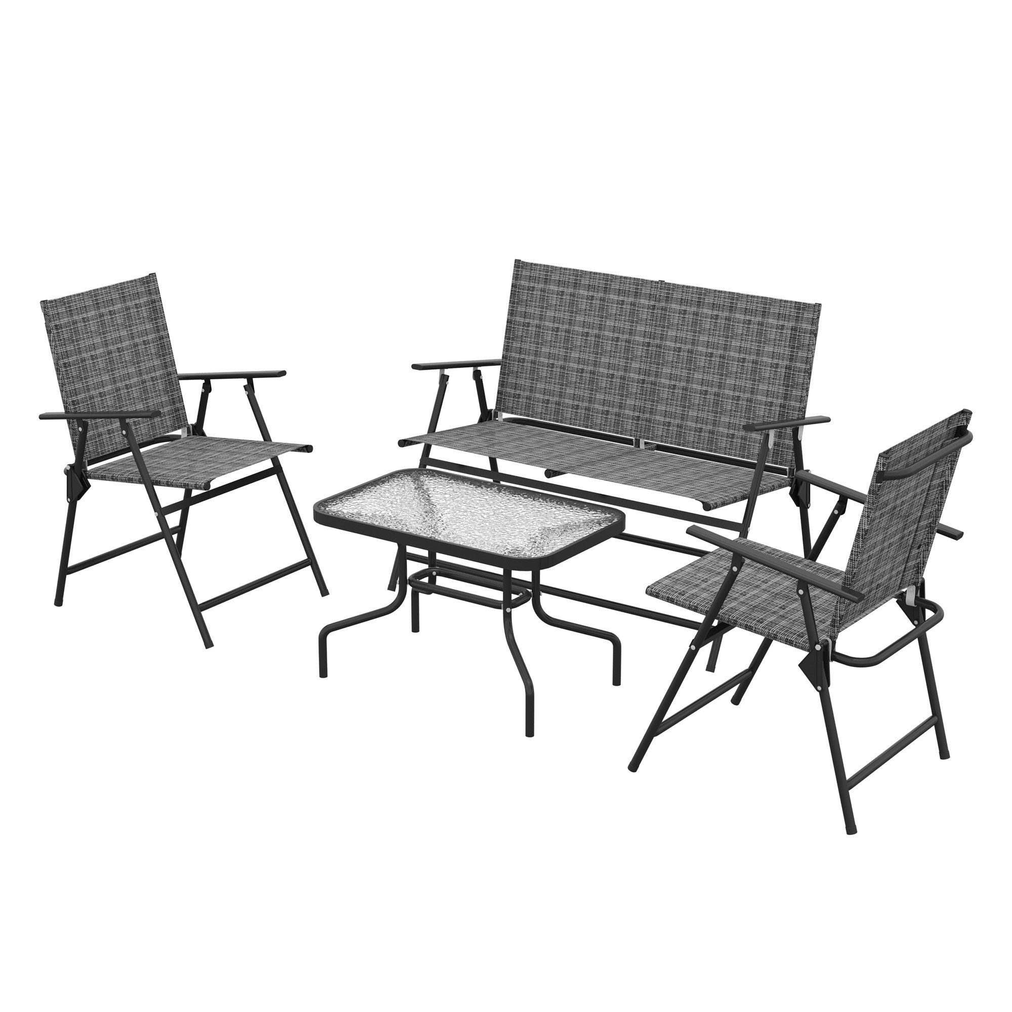 OutdoorÂ 4 Pieces Patio Furniture Set,Â Garden Set with Two Foldable Armchairs, a Loveseat &Â GlassÂ TopÂ Table, Mixed Grey