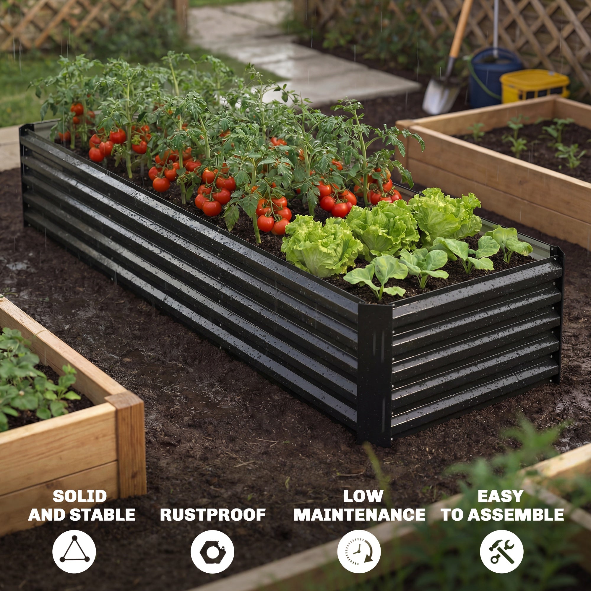 8 x 2.6 x 1.5ft Galvanized Raised Garden Bed, Reinforced Outdoor Planter Box with Open Bottom, Black
