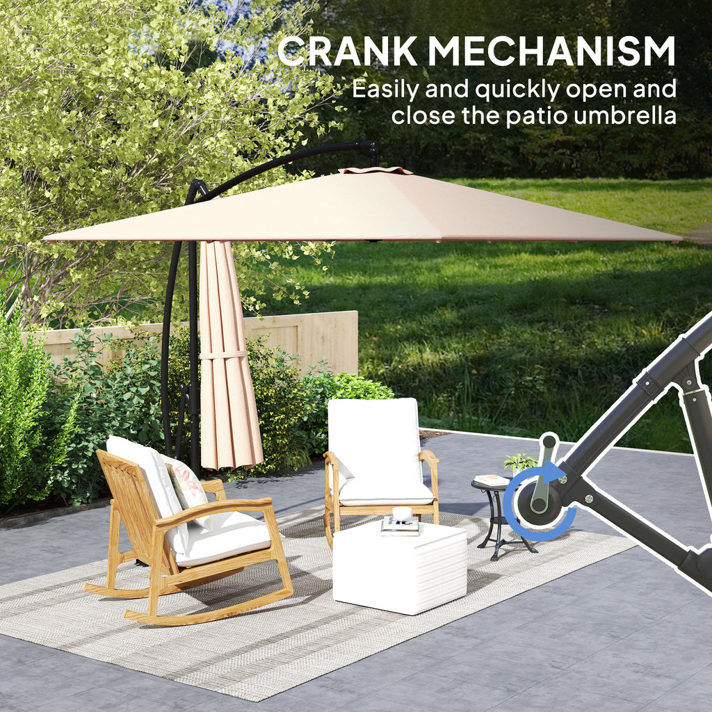 Patio Offset Umbrella UPF 50+ UV Protection, Crank Parasol with Base, Cover & Wind Securing, Khaki
