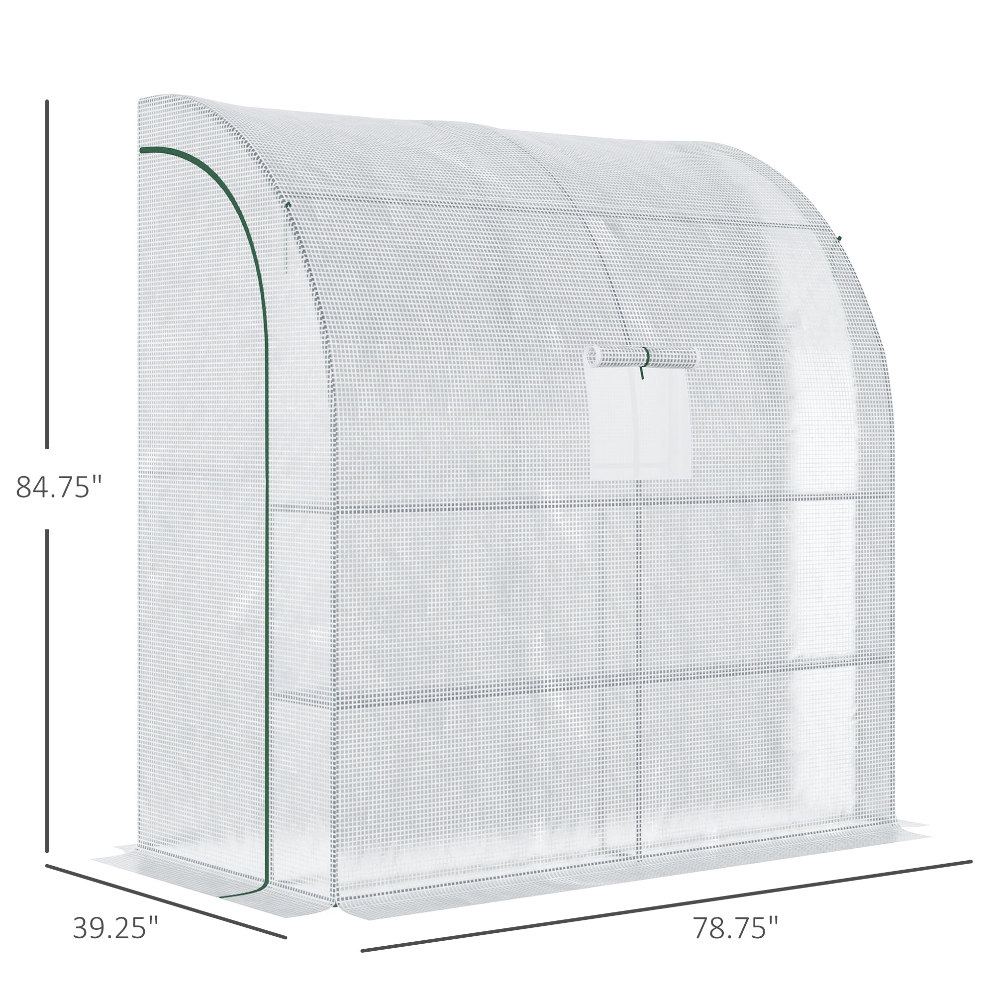 7' x 3' x 7' Outdoor Lean-to Walk-In Greenhouse w/ Roll-up Mesh Windows, Zipper Door and 3-Tier Shelves, White