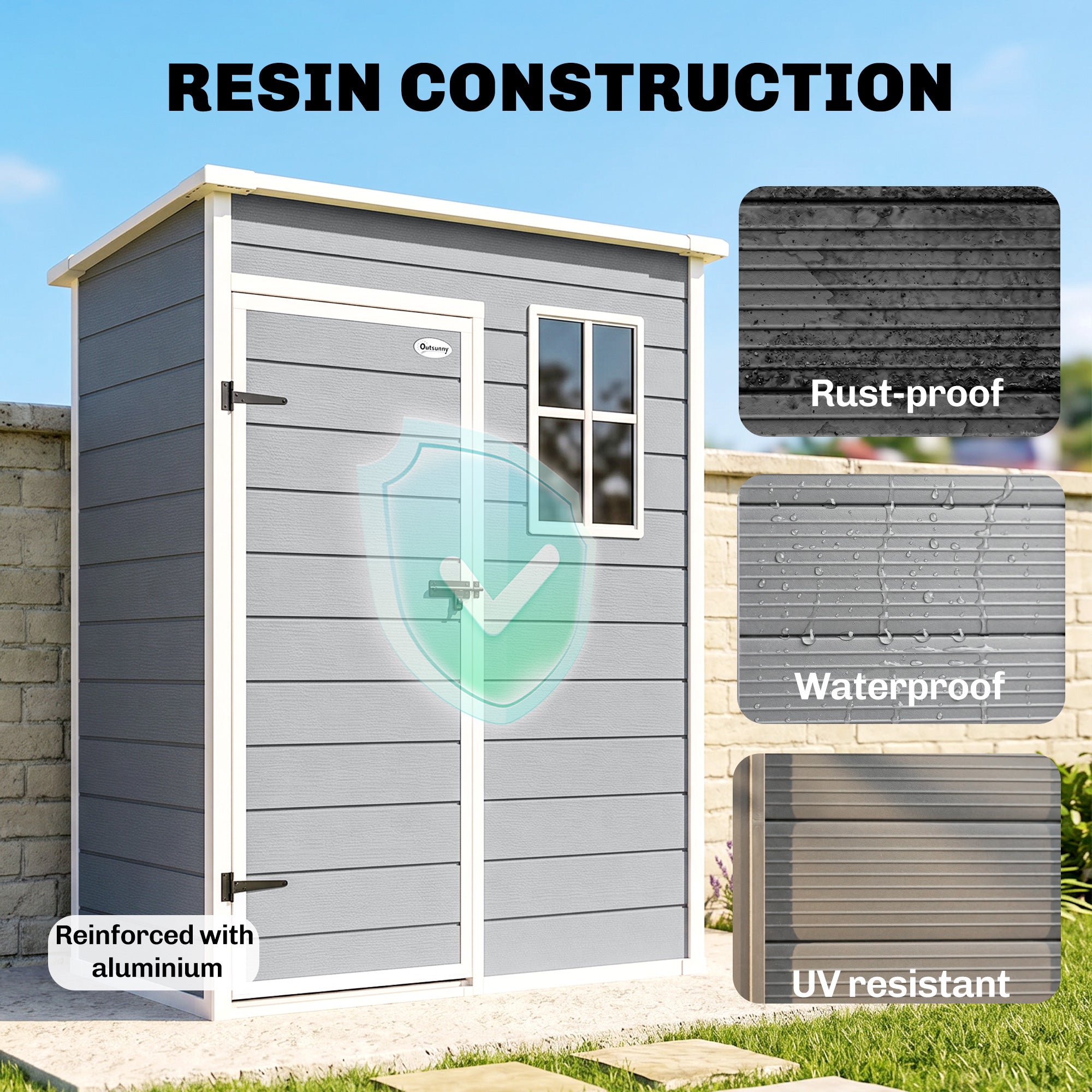 5 x 3FT Garden Shed with Floor, Outdoor Storage Shed with Lockable Door, Window and Vent for Backyard, Patio, Grey