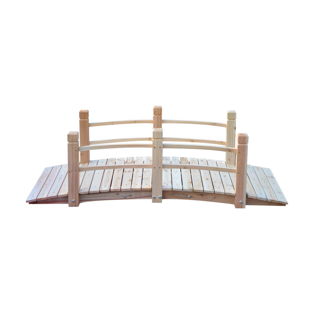 5FT Wood Garden Bridge Outdoor Decorative Landscape Side Rails Backyard Moon Bridge Park Decor Natural Wood