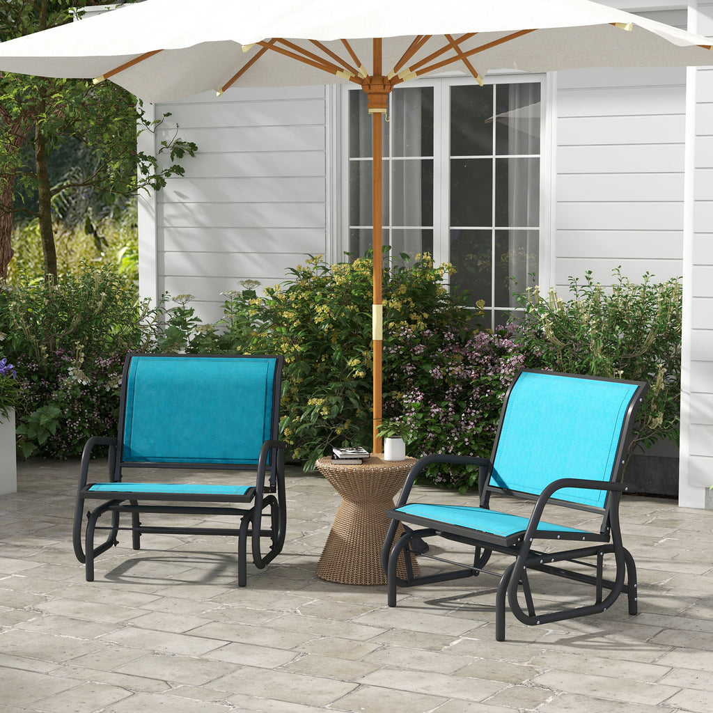 Patio Glider Set of 2 Outdoor Glider Chair with Breathable Mesh Seat & Backrest, Armrests and Metal Frame, Blue