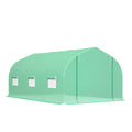 15' x 10' x 7' Walk-in Greenhouse Outdoor Plant Tunnel Warm Hot House w/ Roll Up Door and 6 Mesh Windows, Steel Frame, Green