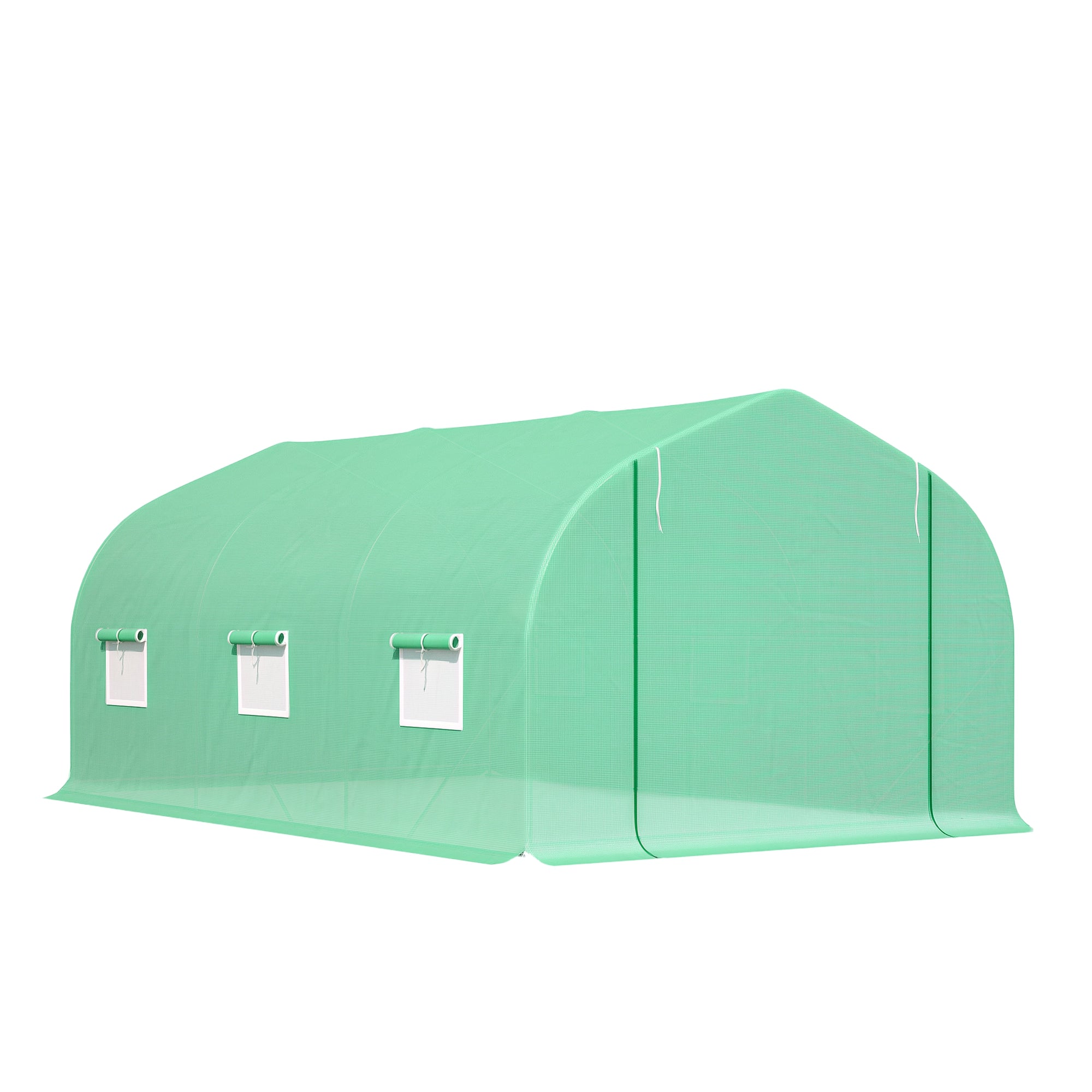 15' x 10' x 7' Walk-in Greenhouse Outdoor Plant Tunnel Warm Hot House w/ Roll Up Door and 6 Mesh Windows, Steel Frame, Green
