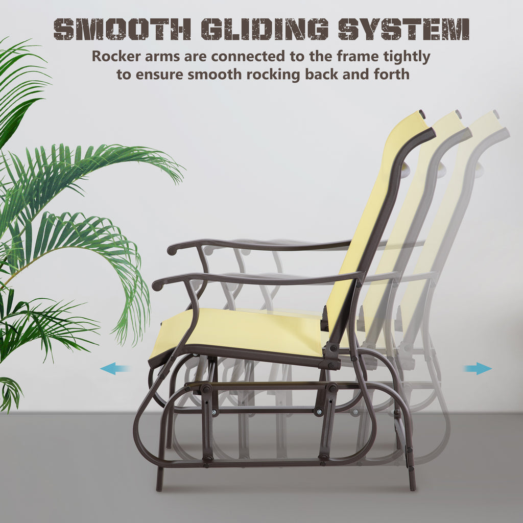 Outdoor Glider Chair, Patio Glider with Steel Frame and Mesh Fabric, Outdoor Chair for Backyard, Garden, Porch, Beige