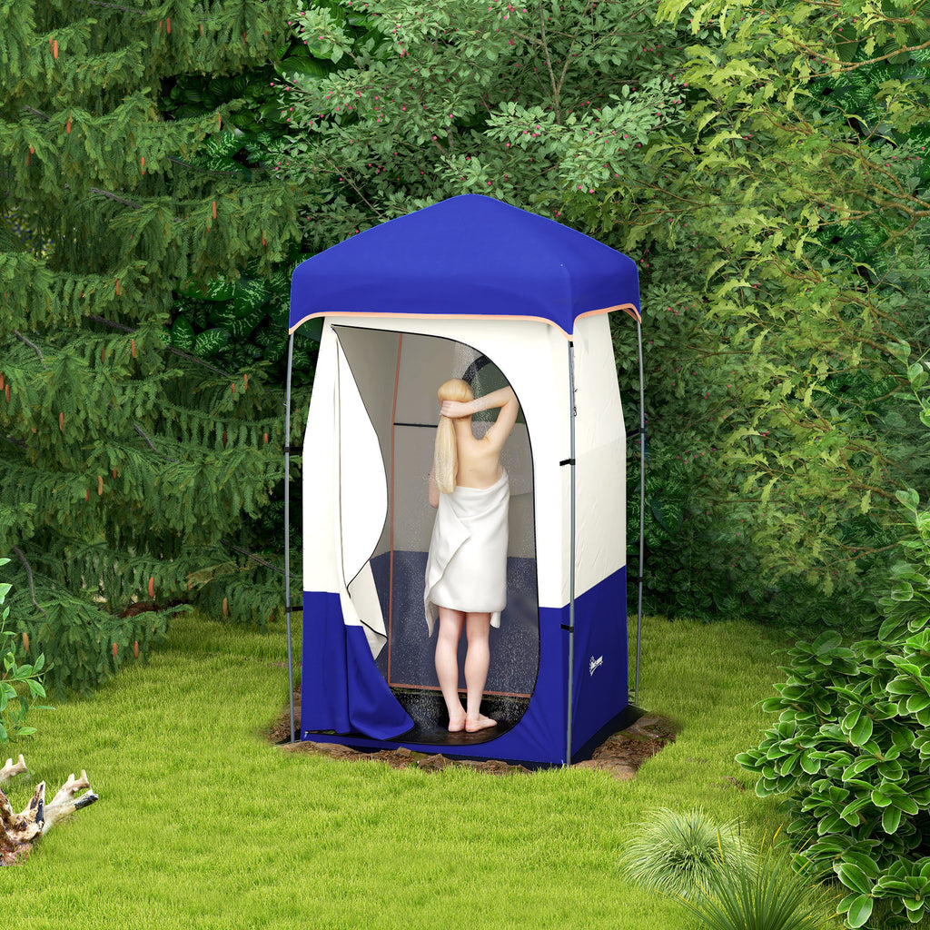 Camping Shower Tent, Portable Privacy Shelter with Solar Shower Bag, Removable Floor and Carrying Bag, Blue