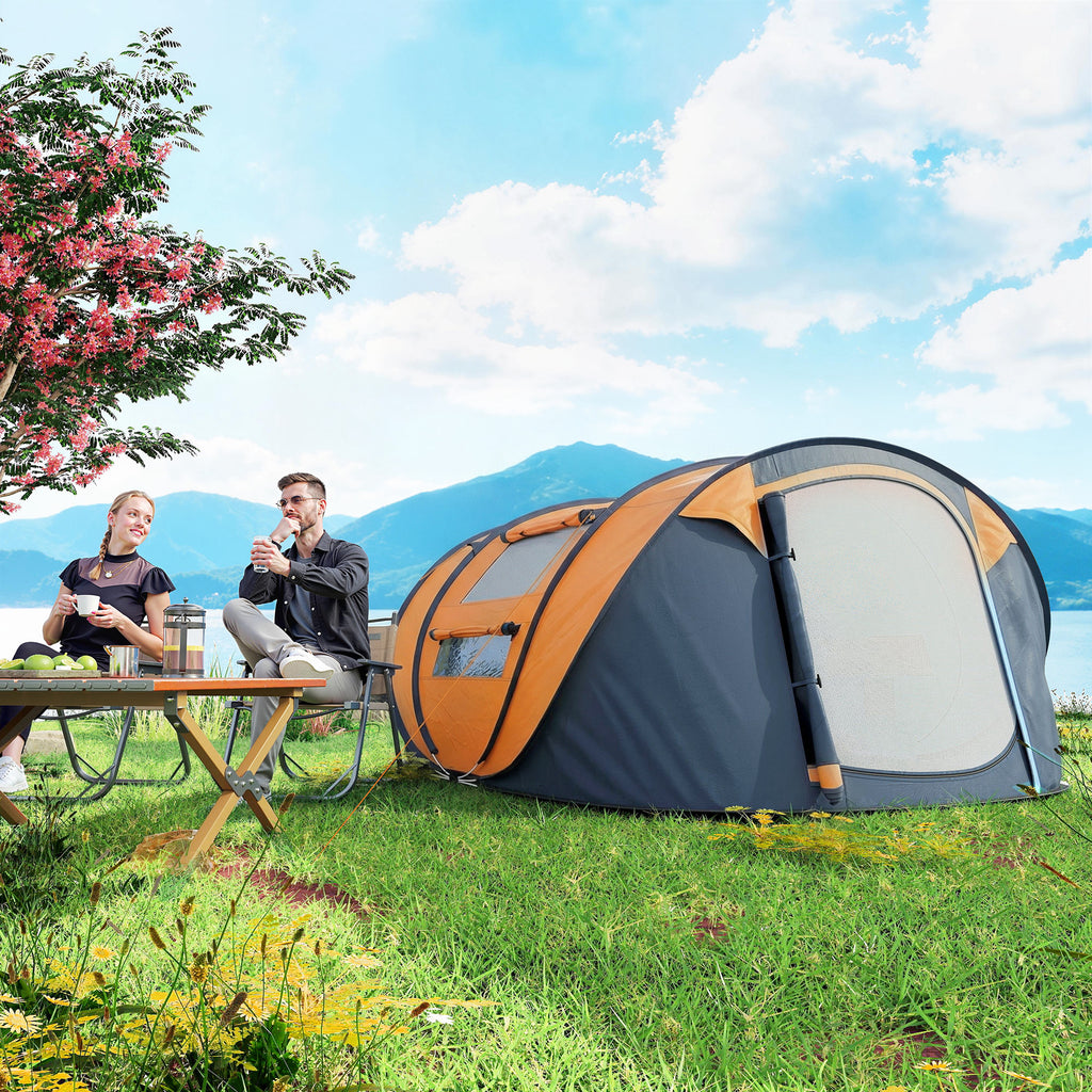 4 Person Camping Tent, Easy Pop Up Tent with Doors, Windows and Carry Bag, Automatic Setup Tent for Hiking, Orange