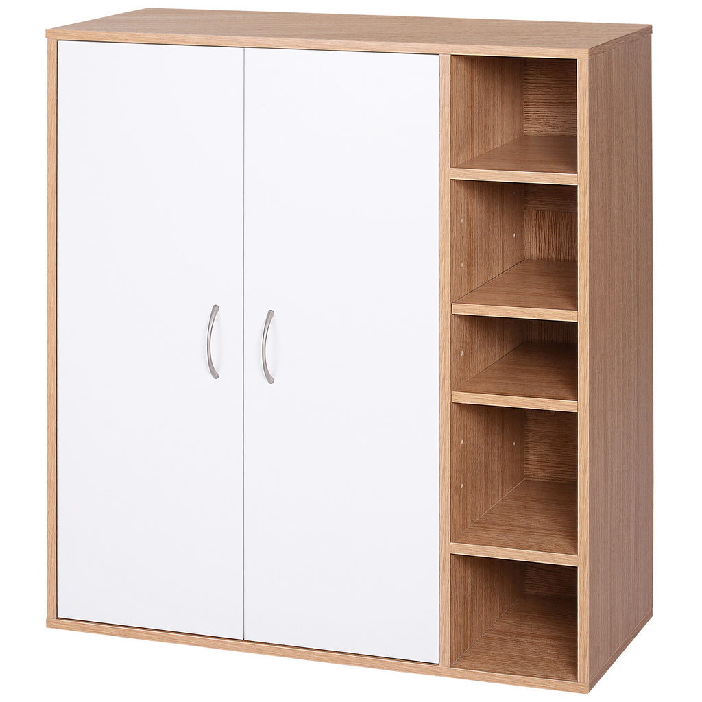 35.5" Shoe Cabinet, 3-Tier Free Standing Shoe Storage Cabinet with Adjustable Shelves and 5 Open Cubes for Entryway, Hallway, Living Room, Natural