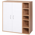 35.5" Shoe Cabinet, 3-Tier Free Standing Shoe Storage Cabinet with Adjustable Shelves and 5 Open Cubes for Entryway, Hallway, Living Room, Natural