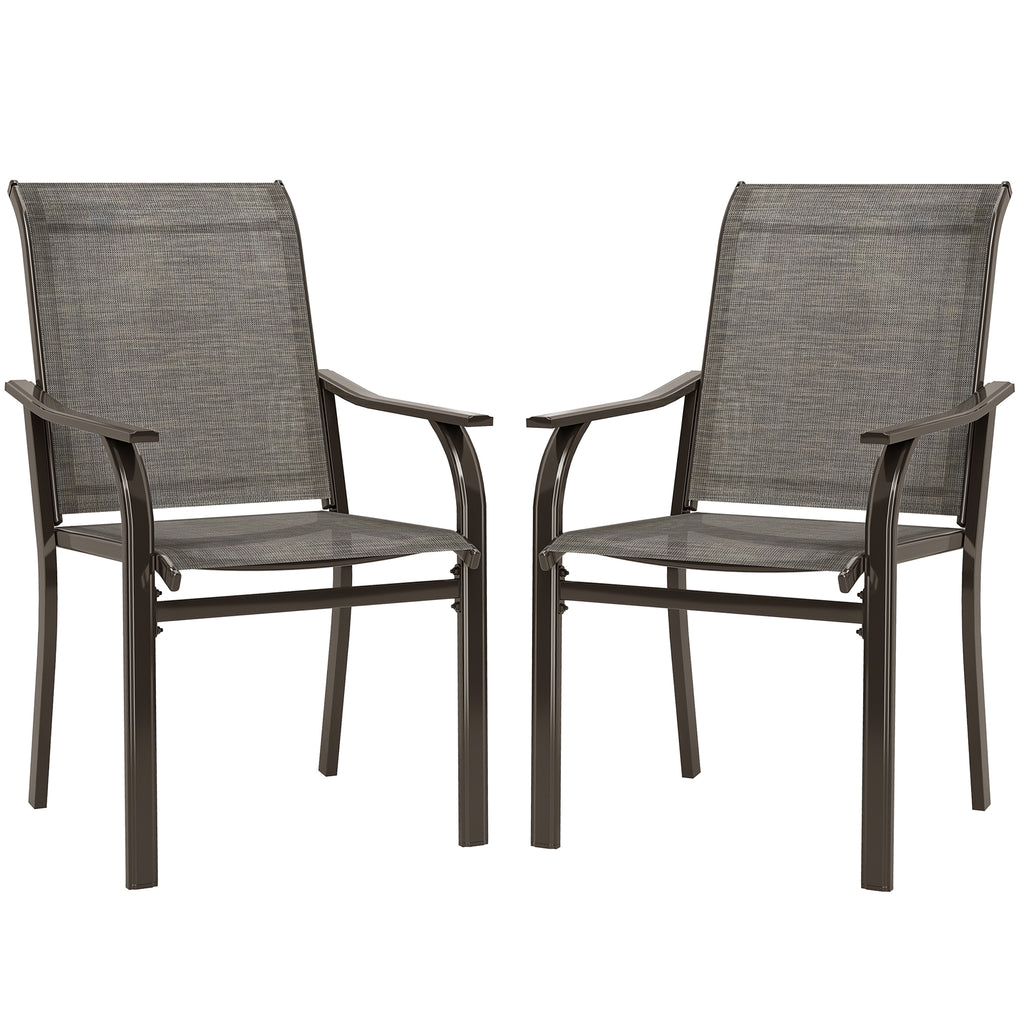 Patio Chairs Set of 2 with Armrest and High Backrest, for Backyard, Balcony, Porch, Poolside, Deck, Garden, Brown