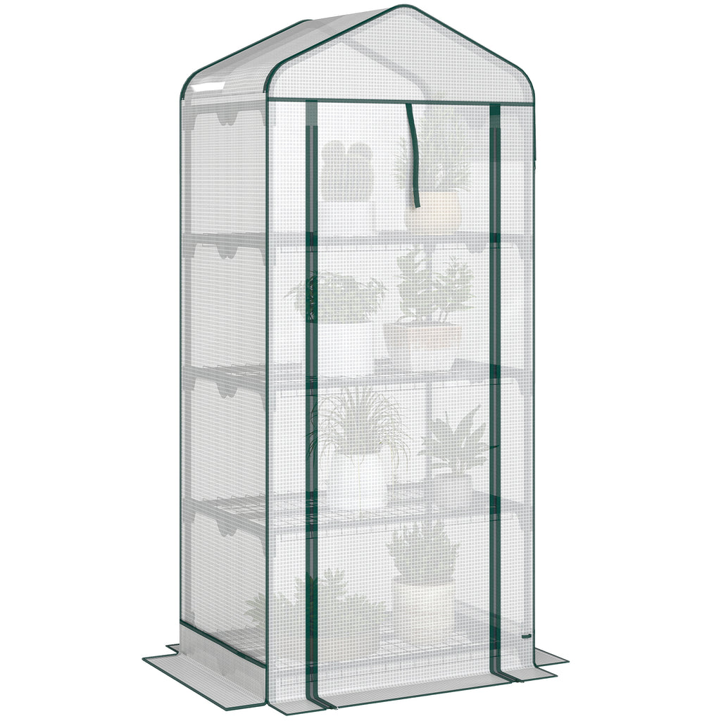 Mini Greenhouse with Screen Roof, Portable Small Greenhouse with Roll-Up Zipper Door, 27.6" x 19.7" x 62.2", White
