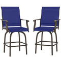 Outdoor Bar Stools Set of 2, Swivel Bar Height Chairs with High Back, Curved Armrests and Steel Frame, Navy Blue