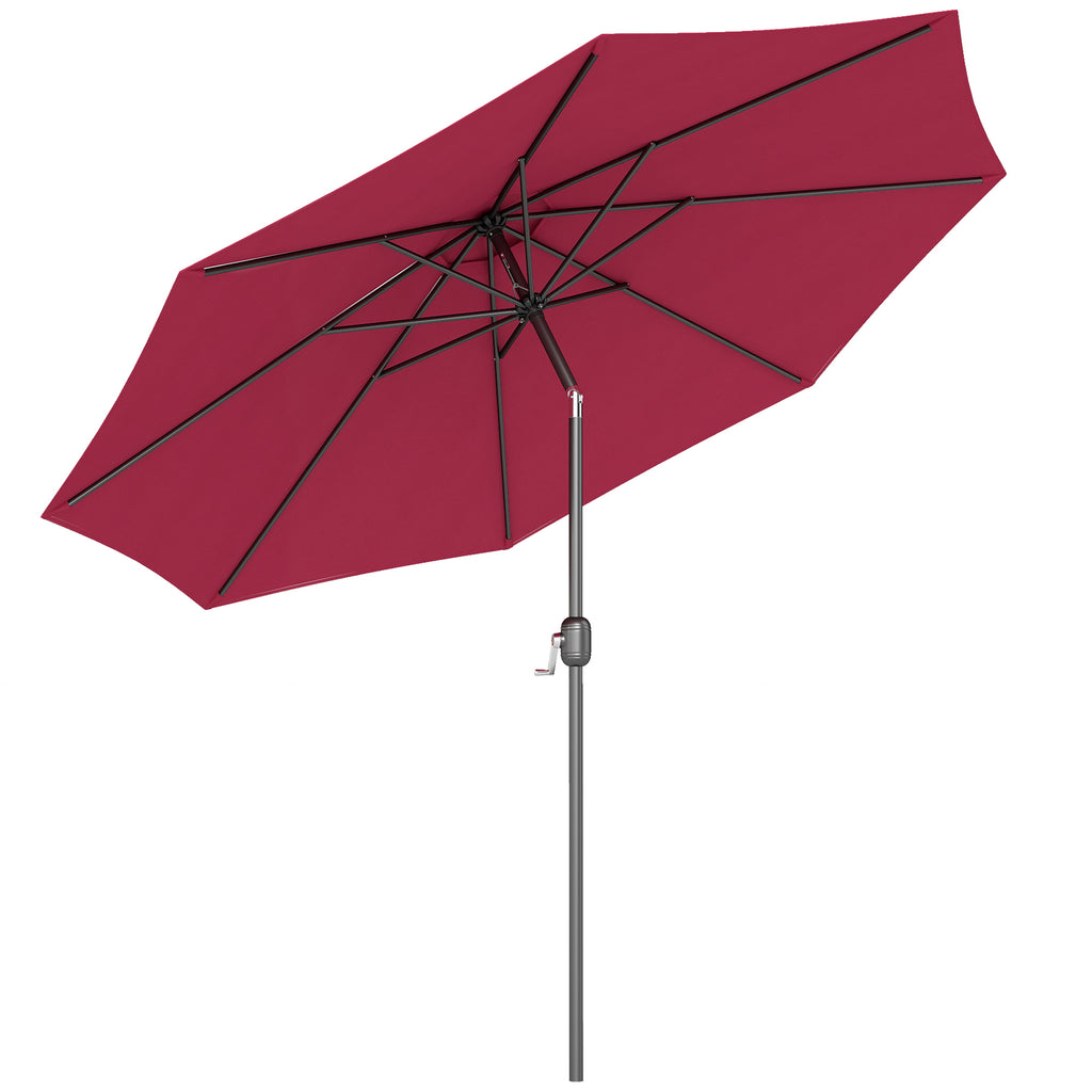 10' x 8' Round Market Umbrella, Patio Umbrella with Crank Handle and Tilt, Outdoor Parasol for Garden, Wine Red