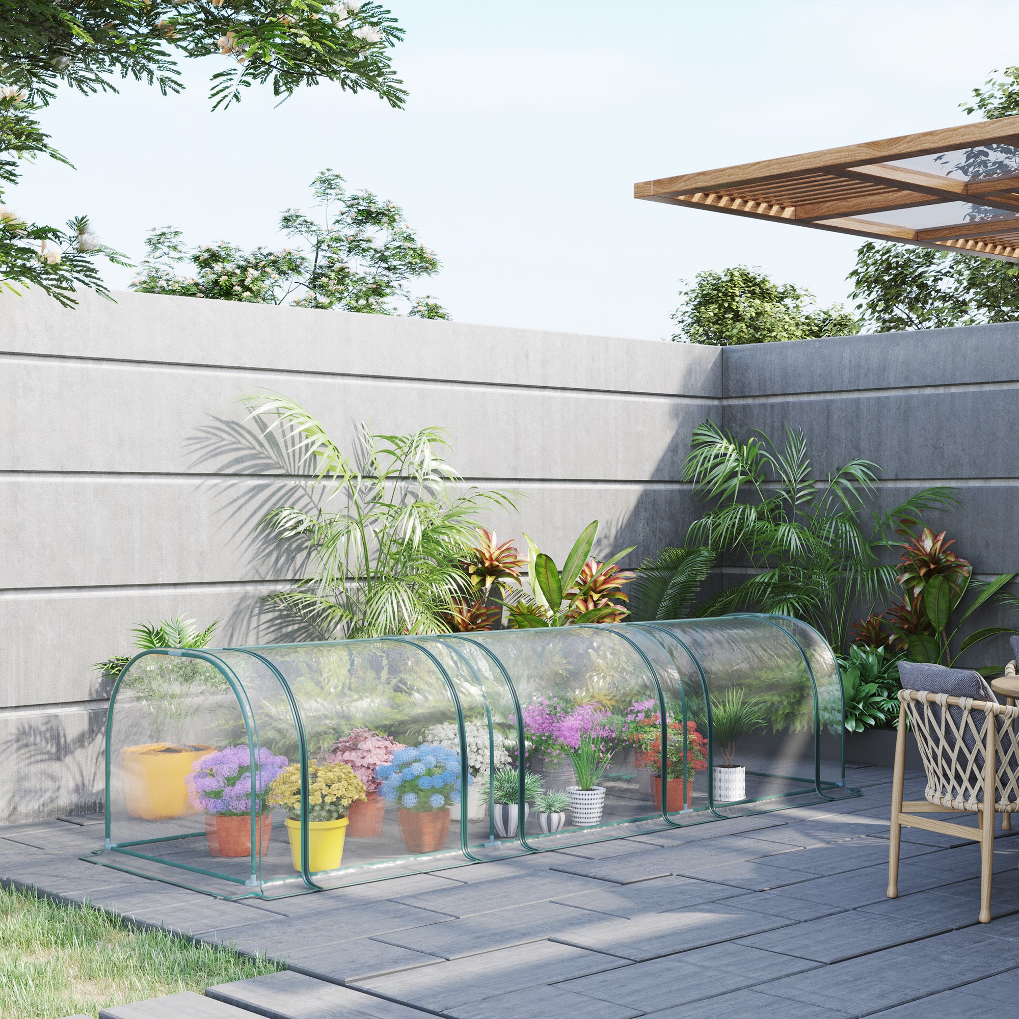 138"x39"x32" Transparent PVC Mini Tunnel Greenhouse Garden Green Grow Shed Portable Plant Flower Warm House Steel Frame Zipped Doors