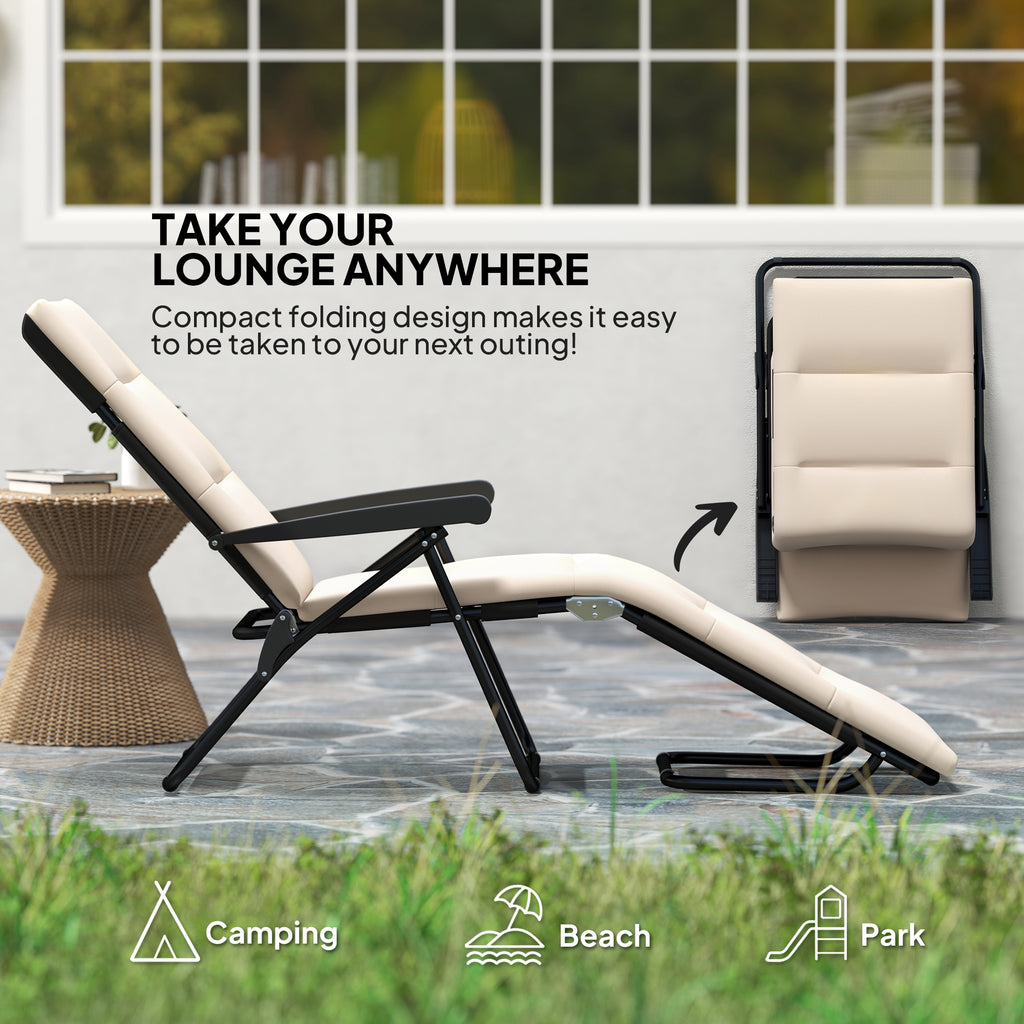 Foldable Lounge Chair, Reclining Patio Sun Lounger with 6-Position Adjustable Back, Beige