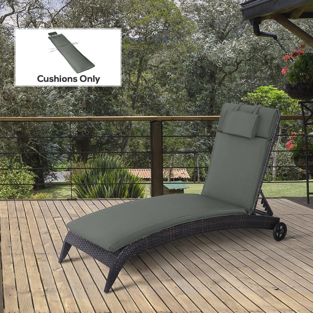 Garden Lounger Chair Cushion Replacement, Deep Seat Patio Cushions with Thick Padded, Headrest, Removable Cover, Cushion ONLY, Grey