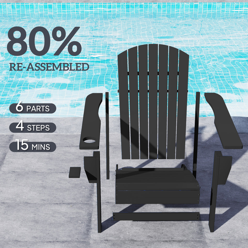 Classic Adirondack Chair Muskoka Chair, Garden Deck Chair with Cup Holder for Patio, Indoor, Backyard, Black