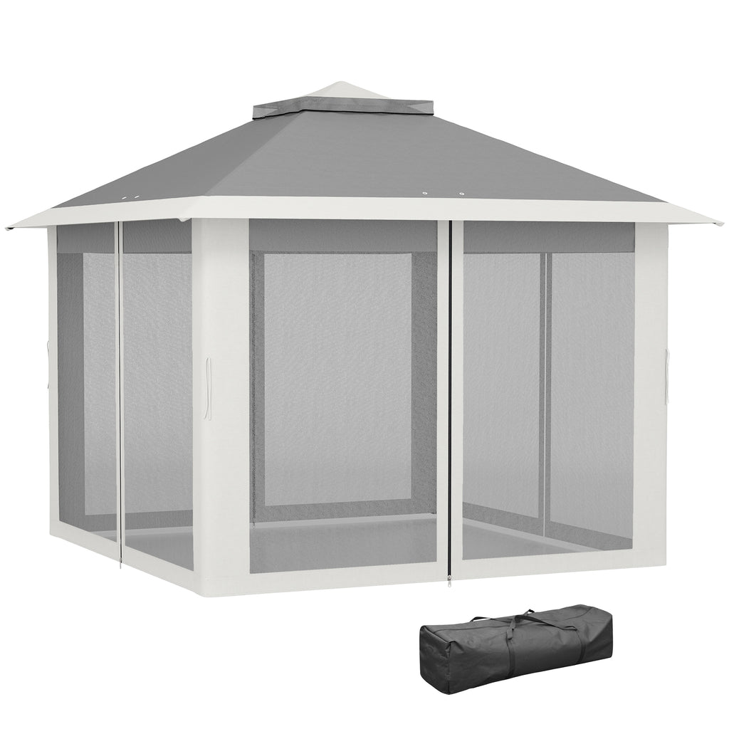 11' x 11' Pop Up Gazebo, Double Roof Foldable Height Adjustable Canopy Tent with Mesh Sidewalls, Carrying Bag, Dark Grey
