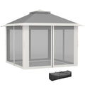 11' x 11' Pop Up Gazebo, Double Roof Foldable Height Adjustable Canopy Tent with Mesh Sidewalls, Carrying Bag, Dark Grey