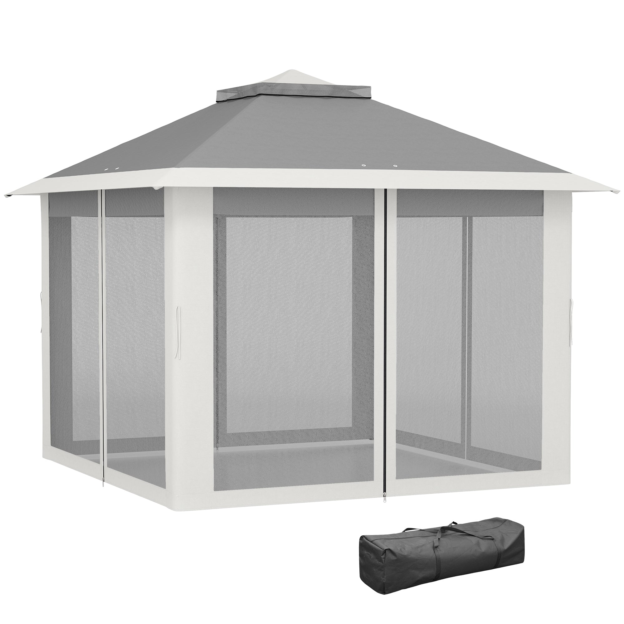 11' x 11' Pop Up Gazebo, Double Roof Foldable Height Adjustable Canopy Tent with Mesh Sidewalls, Carrying Bag, Dark Grey