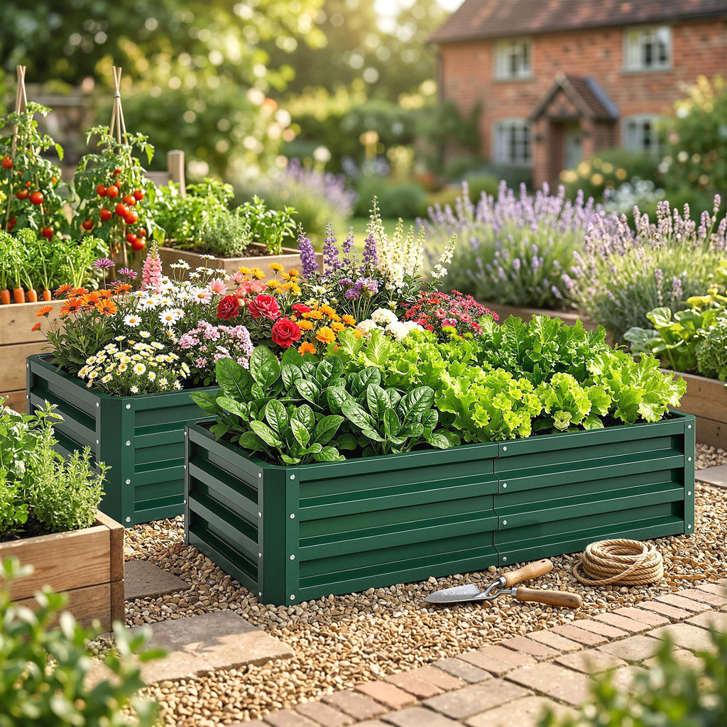 4' x 2' x 1' Raised Garden Bed, Set of 2 Galvanized Planter Box for Vegetables, Flowers, Herbs, Green