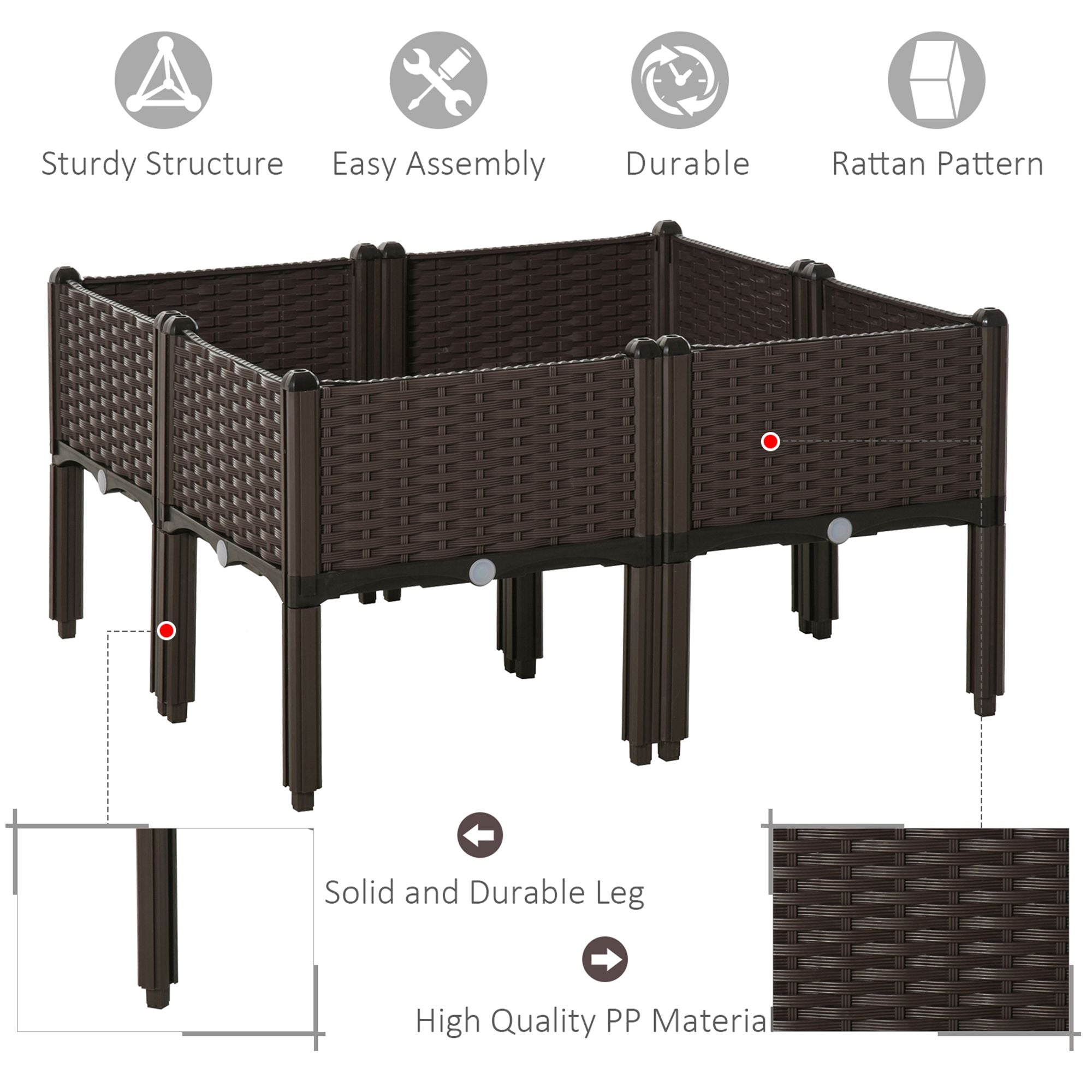 4-piece Raised Garden Bed PP Raised Flower Bed Plant Stand Stackable Vegetable Herb Grow Box